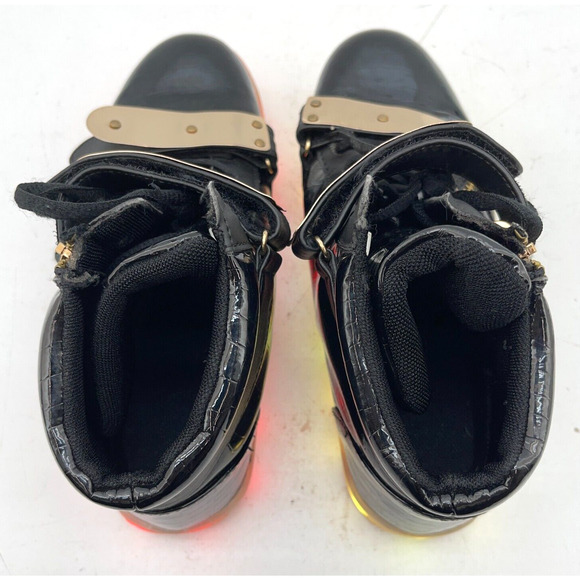 High Top LED Light Up Shoes Black Gold Sneakers Glow Sole Unisex Size 39 - Picture 10 of 15